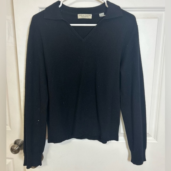 Lord & Taylor two ply cashmere V-neck sweater size large black - Picture 1 of 9